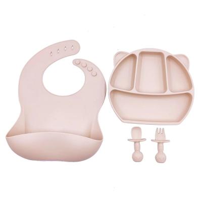 China Baby Products Silicone Kid Feeding Dish Baby Plates Sets Baby Dish Suction Baby Silicone Dish Feeding Bowl With Spoon for sale