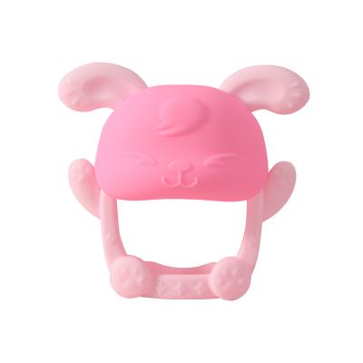 China Cute Mitt Bunny Shape Teether Safe Style Bunny Soft Toy Baby Teething Toy Wowo Custom Logo Food Grade Soft Silicone for sale