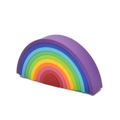 China 10pcs Montessori Car Puzzle Silicone Rainbow Educational Stacking Baby Stacking Toy Y-3247 for sale