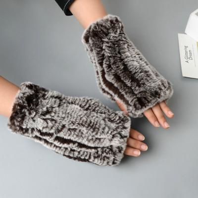 China Real Rex Jacquard Rabbit Fur Fingerless Gloves manufacturer Sustainable, Stocked hot sale for sale