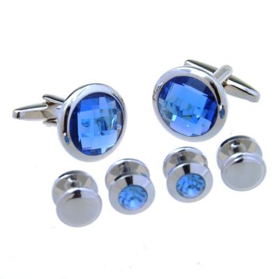 China Trendy Custom Round Crystal Collar Button Diamond Studs Cufflinks Set For Men for sale