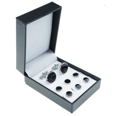 China PU+Velvet New Arrival Luxury Custom Logo Black Cufflink Tuxedo Studs Storage Packaging Box for sale