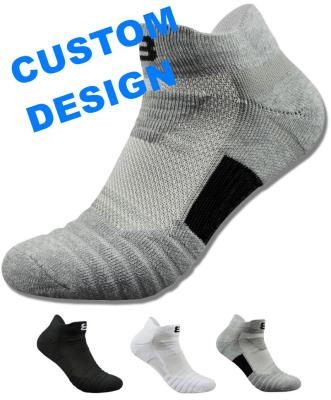 China Breathable Custom Design Socks Terry White Black Gray Breathable Low Cut Running Socks With Compression Anti Slip for sale