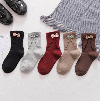 China Girls Bowknot Baby Socks Breathable Cute Solid Color Cotton Crew Socks Kids Girls Soft Socks for sale