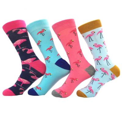 China Sustainable Fashion Dress Sock Flamingo Custom Design Happy Socks Cotton Socks For Men for sale