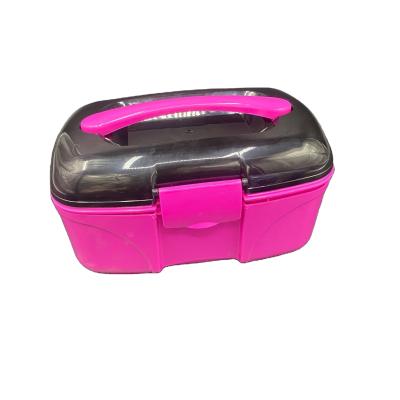 China Pink Multi Purpose Fashion 2 Layer Tool Box With Tray Portable Tool Case Plastic Students Drawing Toolbox Tool Organizer Cosmetic Box for sale