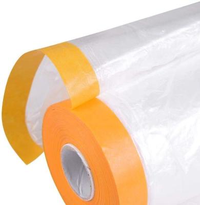 China Large Area Waterproof Self Adhesive Protective Film PE Factory BSCI Plastic Auto Tape Pre Tied Masking Film for sale