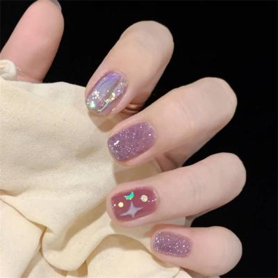 China Solid Color Glitter Cheap Full Cover Short Fake Nails Burgundy Gold Solid Color Press On Nails Square Fakenails for sale