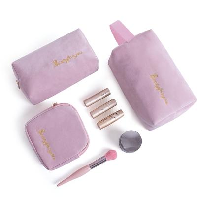 China Custom Cosmetic Bag Custom Private Label Velvet Fashion Logo Makeup Bag And Case Pouch Set To Make Up Bags for sale