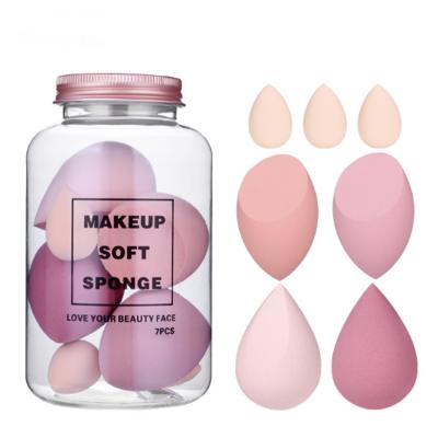 China Hydrophilic Non-Latex 7pcs Set Cosmetic Base Puff Powder Smooth Cream Blending Multi Shape Water Face Beauty Makeup Sponge With Bottle D03 for sale