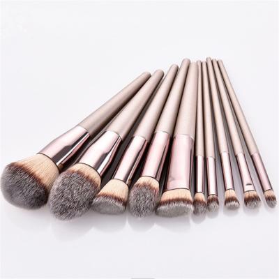 China Soft Dense Synthetics Makeup Brush Private Label Hair Wood Handle Makeup Brush Champagne Gold Makeup Brush Fan Brush Set Brush for sale