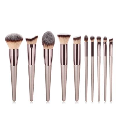 China Fan Brush 10pcs Makeup Brush Private Label Hair Wood Handle Soft Dense Synthetic Makeup Brush for sale