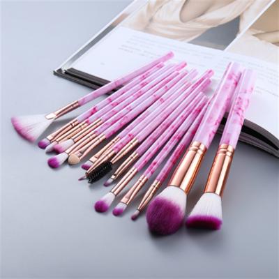 China Angular Blush 15 PCS Marble Makeup Brushes Cosmetic Make Up Brush Private Label Wholesale Makeup Brush Set for sale