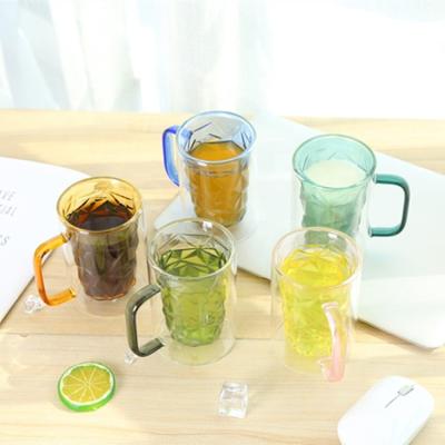 China High Quality Sustainable Colorful Double Wall Tea Coffee Creative Juice Drinks Glass Mug for sale