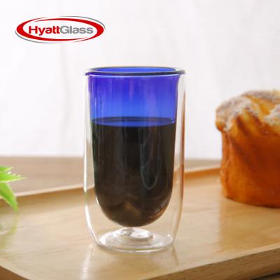 China New Chinese Style Handmade Borosilicate Wall Glass Transparent Double Color Swollen Glass Cup for sale