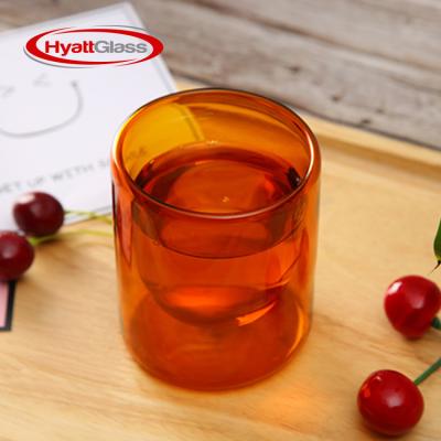 China American Style Colored Coffee Milk Tea Transparent Double Wall Glass Mug for sale