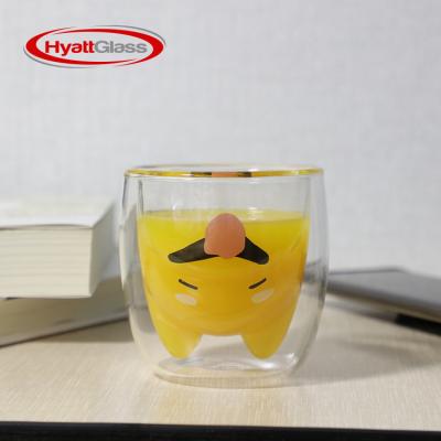 China 220ml Cartoon Double Cup Viable Creative Cute Animal Puppy Coffee Milk Glass Water Cup for sale