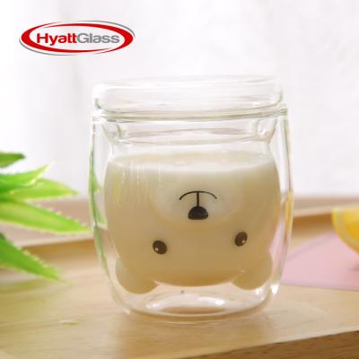 China 250ml Sustainable Borosilicate Customized Double Wall Bear Shaped Glass Mug For Tea Milk Coffee for sale