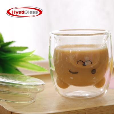 China Sustainable Borosilicate 250ml Bear Cute Heat Insulated Double Wall Glass Mug for sale