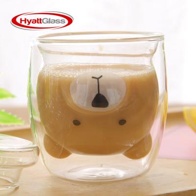 China Sustainable High Borosilicate Double-Layer Glass Coffee Mug With Various Bear Shape Expressions for sale