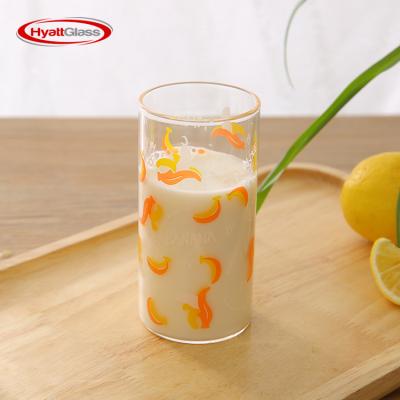 China Cute 350ml Flower Fruit Pattern Glass Mug Without Handle for sale