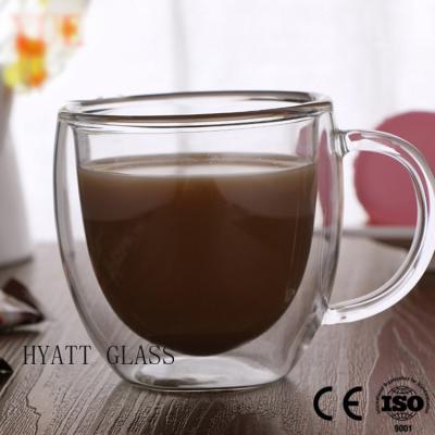 China Viable Handmade Heat Resistant Borosilicate Double Walled Glass Coffee Mug for sale