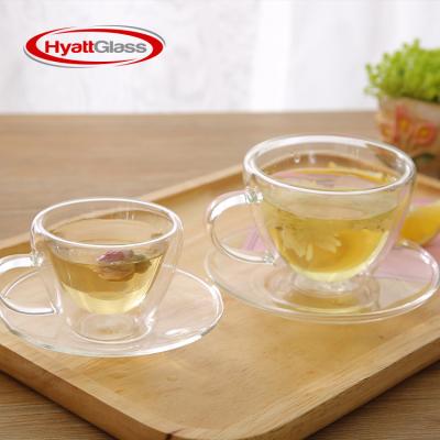 China CLASSIC Wonderful Borosilicate Double Wall Glass Coffee Tea Cup With Handle for sale