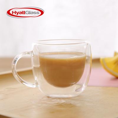 China Hot Selling American Style Double Wall Glass Drinking Glass Mug Coffee / Tea Mug With Handle for sale