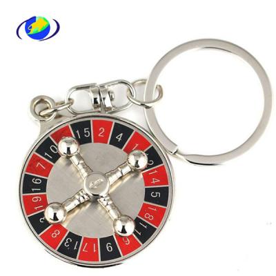 China Custom Round Metal Aluminum Promotional Zinc Alloy Metal Gambling Wheel Roulette Casino Key Chain for sale