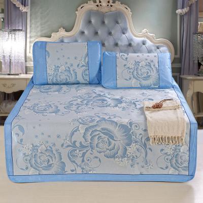 China Summer New Soft Ice Silk Carpet Three-piece Folding Single Double Ice Silk Mat Summer Bed for sale