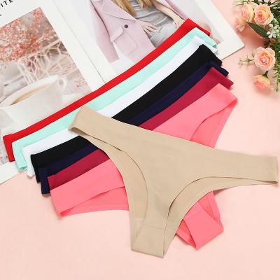 China 1801 Antibacterial Traceless ladies satin lace seamless panties women's sexy one-piece briefs underwear ice silk panties for sale