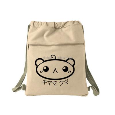 China Wholesale Custom Animal Logo Cotton Drawstring Backpack Folding Durable 100% Washable Bag for sale