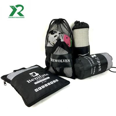 China Recyclable Custom Logo Supplier Logo Universal Polyester Mesh Bag Nylon Bag With Drawstring Or Zipper For Towel, Laundry, Travel for sale