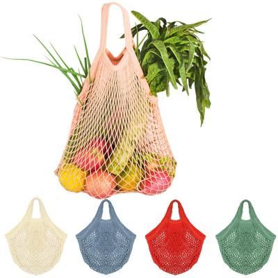 China Custom Eco Eco-Friendly Net Cotton Tote Shopping Bag Washable Reusable Mesh Market Tote Bag For Vegetables And Fruits for sale