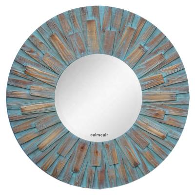 China Large Size Rustic Wholesale Solid Wood Decorative Round Frame Mirror for USA Market for Wall Home Decor for Living Room for sale