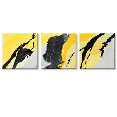 China Custom Hot Sale Abstract Wall Art Home Decor Picture Print on Canvas Abstract Yellow Line Set 3 Print Whole Sale Painting for sale