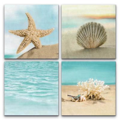 China Modern Beach Paintings Conch Set Of 4 Wall Art Seascape Print Picture For Home Decoration for sale