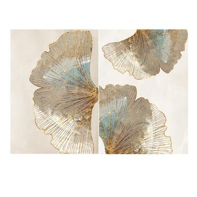 China New High Quality Classic/Postmodern Print Picture Gold Thread Ginkgo Leaf Wall Painting For Home Hotel Office Canvas Painting Wall Art for sale