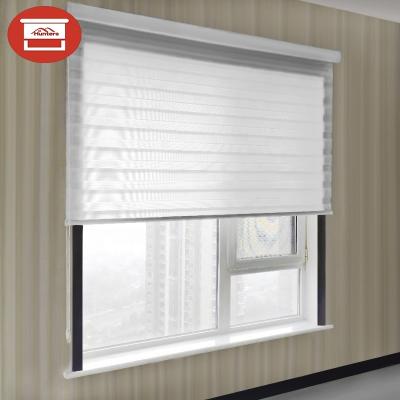 China Cheap Environment Friendly Double Layer Hotel Office Zebra Pattern Cavity Sheer Window Curtains for sale