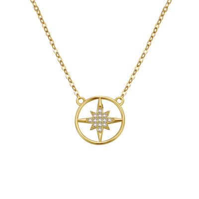 China FASHIONABLE Hot Selling 18K Gold Plated 925 Sterling Silver Ladies Fashion Jewelry Hollow Star Octagonal Zirconia Pendant Necklace for sale