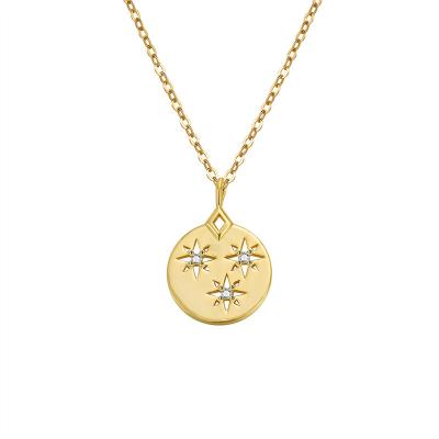 China TRENDY 925 14K Silver Gold Plated Hollow Octagonal Star Necklace Female Star Retro Fashion Round Map Necklace for sale