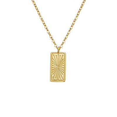 China Trendy Trendy Silver 925 18K Gold Plated Jewelry Rising Sun Square Necklace Clavicle Rectangle Pendant Gift for sale