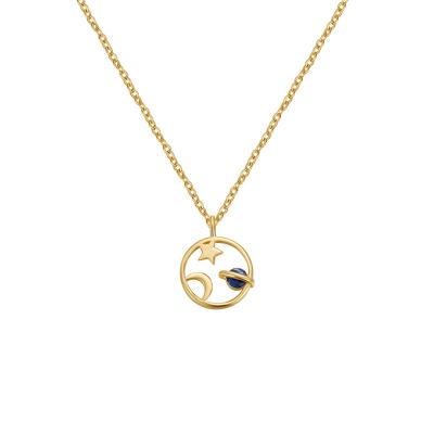 China 2023 New Fashion Cute 925 18K Silver Gold Plated Circle Necklace with Purple Zircon Saturn Star and Moon Pendant Necklace Girl for sale