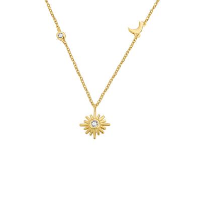 China Gold Plated Sun Moon Necklace Women Pendant FASHIONABLE European and American Net Red Diamond 925 Silver Ins Temperament Set for sale