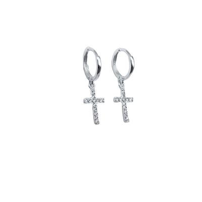 China FASHIONABLE S925 Sterling Silver Cross Design Zirconia dangle earrings men's and women's prayer jewelry for sale