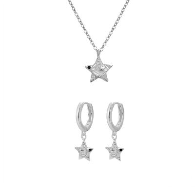 China FASHIONABLE Factory Wholesale Minimalist Cut Out Moon Star 925 Silver Zirconia Necklace Earrings Pendant Jewelry Set For Women for sale