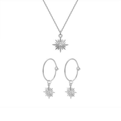 China TRENDY Sunflower Personalized Style Zirconia Necklace Dangle Earrings Jewelry Set 925 Silver Ladies Fashion Simple Style for sale