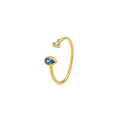 China Wholesale FASHIONABLE Zirconia 925 18K Silver Gold Plated Blue Diamond Factory Heart Shaped Stone Open Ring For Women for sale