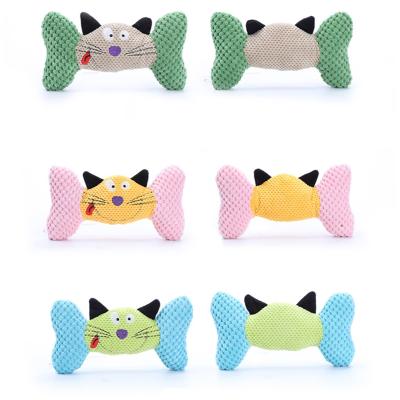 China Cat Face Bone Plush Toys Cartoon Dog Bite-Resistant Cat Plush Toys Sounding Toys Viable Wholesale for sale