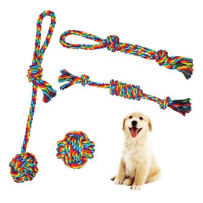 China Viable Dog Toy Colorful Rope 4PCS Pet Cotton Rope Toy Pet Toy Set for sale